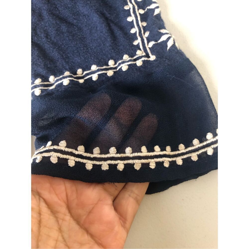 Lucky Brand Boho Embroidered Navy Tunic Top XS 3/4 Sleeve - Picture 12 of 13
